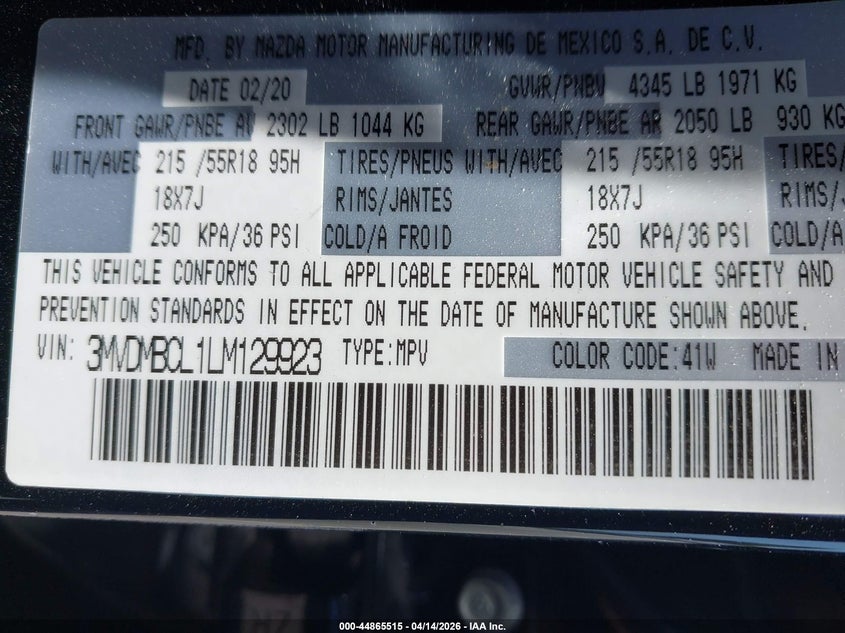2020 Mazda Cx-30 Select Package VIN: 3MVDMBCL1LM129923 Lot: 44865515