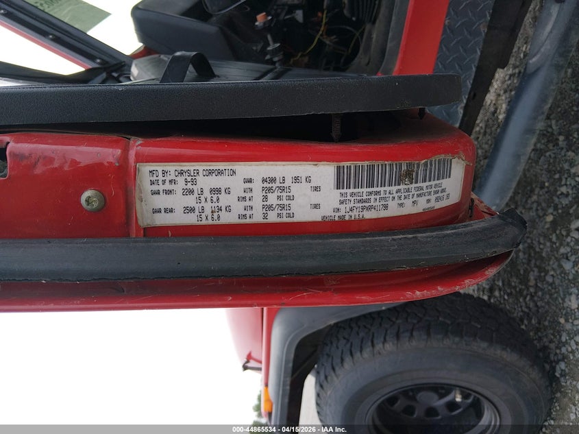 1994 Jeep Wrangler / Yj S VIN: 1J4FY19PXRP411798 Lot: 44865534