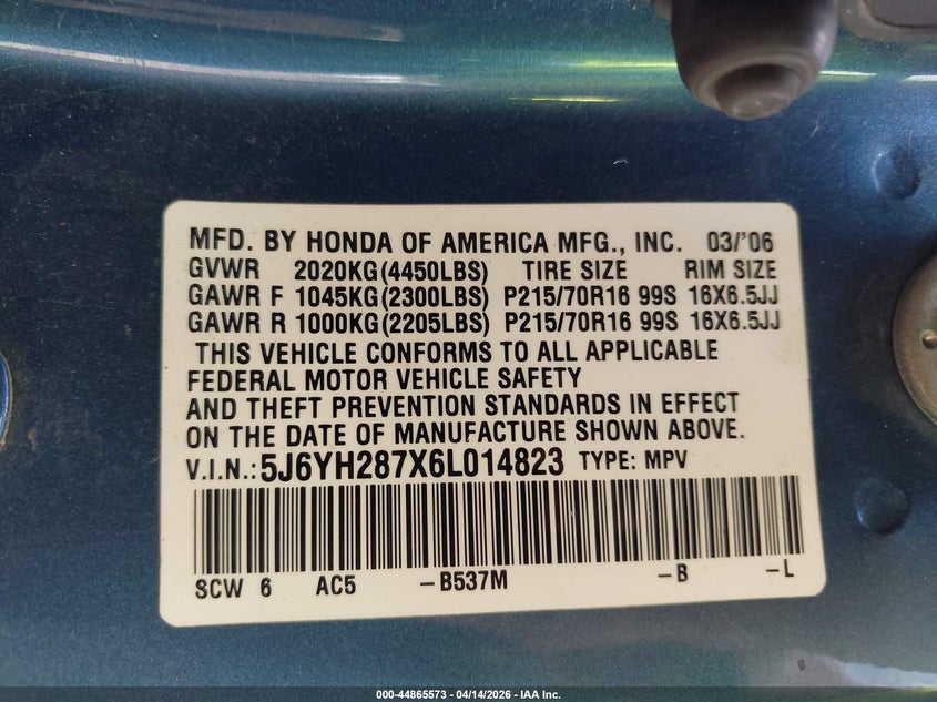 2007 Honda Element Ex VIN: 5J6YH28717L015697 Lot: 44865573