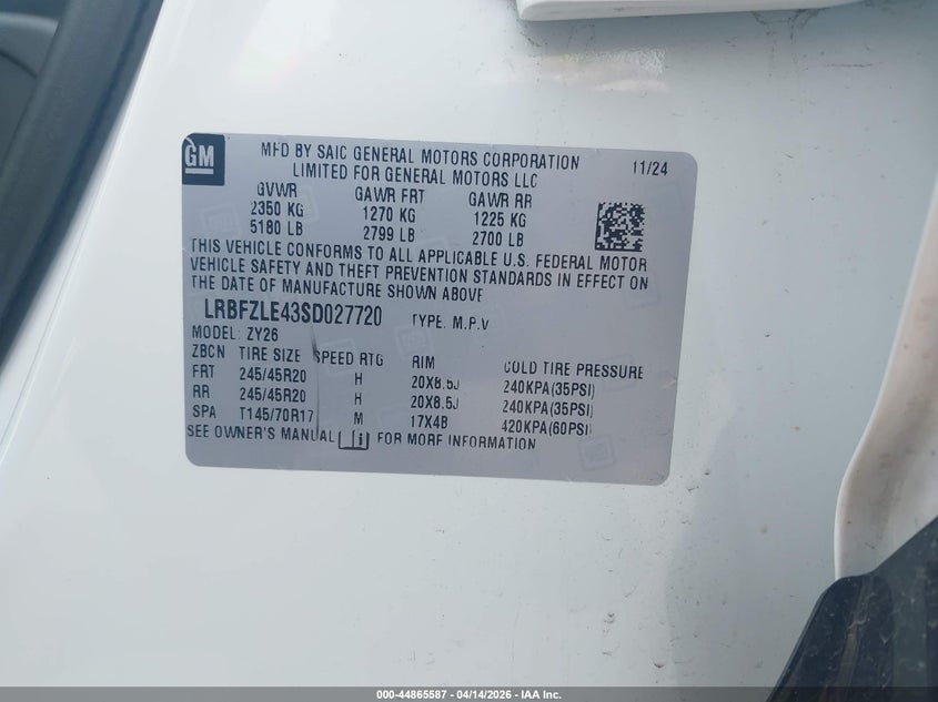 2025 Buick Envision Sport Touring Awd VIN: LRBFZLE43SD027720 Lot: 44865587