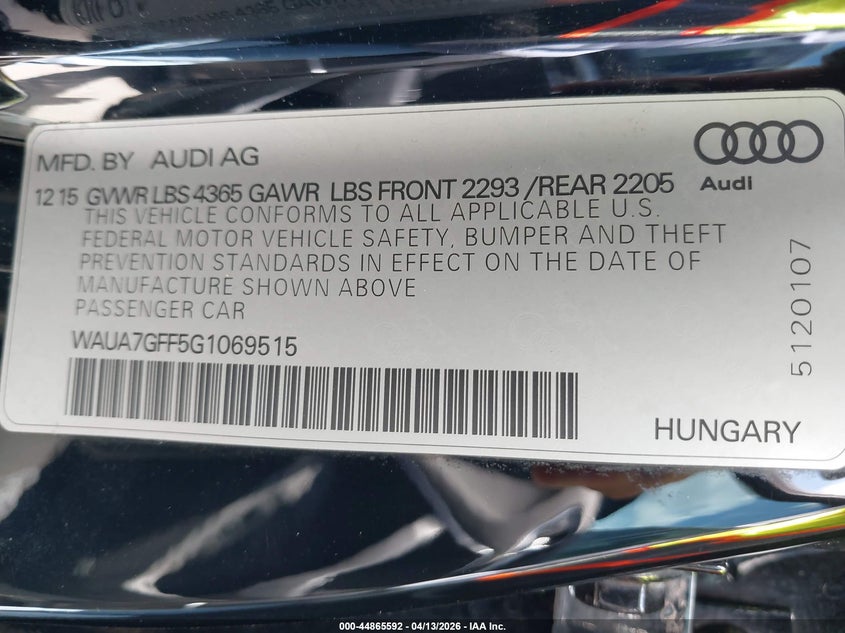 2016 Audi A3 1.8T Premium VIN: WAUA7GFF5G1069515 Lot: 44865592