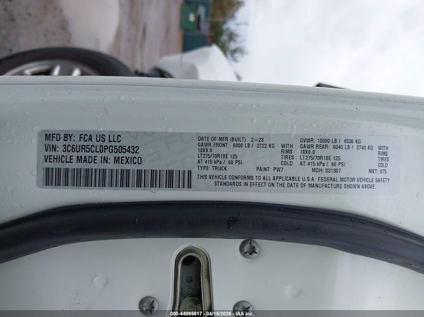 2023 Ram 2500 Tradesman 4X4 6'4 Box VIN: 3C6UR5CL0PG505432 Lot: 44865617