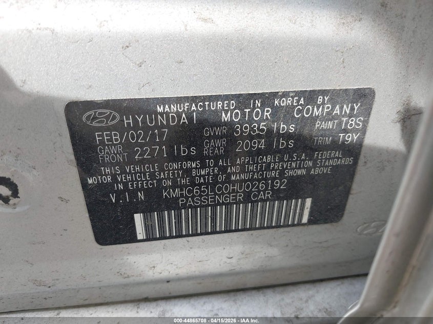 2017 Hyundai Ioniq Hybrid Blue VIN: KMHC65LC0HU026192 Lot: 44865708