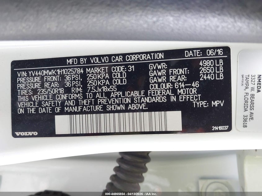 2017 Volvo V60 Cross Country T5 VIN: YV440MWK1H1025784 Lot: 44865854