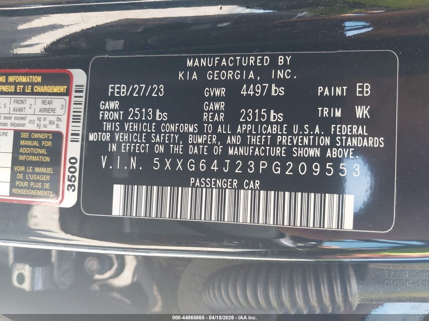 2023 Kia K5 Gt-Line VIN: 5XXG64J23PG209553 Lot: 44865865