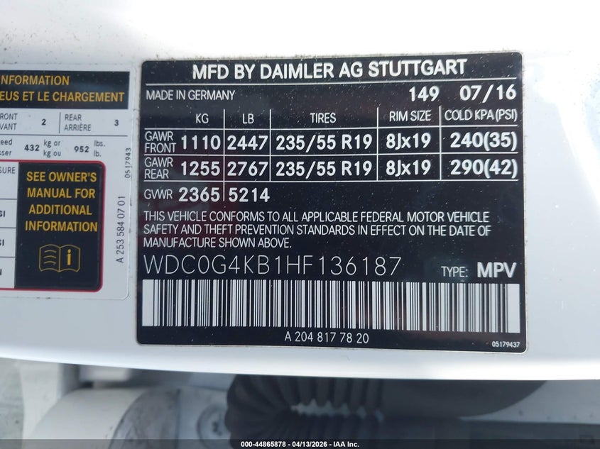 2017 Mercedes-Benz Glc 300 4Matic VIN: WDC0G4KB1HF136187 Lot: 44865878