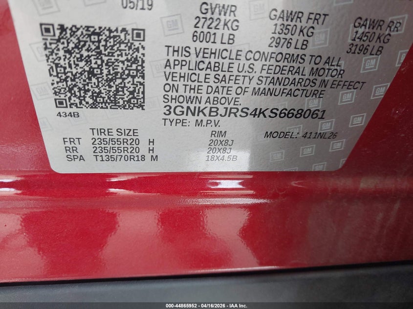 2019 Chevrolet Blazer 3.6 Rs Red Lot 111044865952 Vin 3GNKBJRS4KS668061