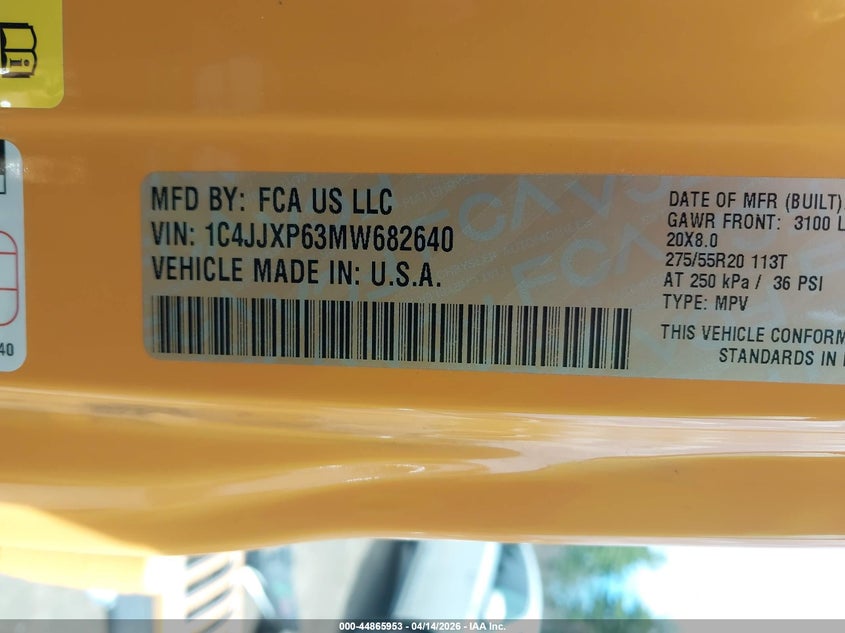 2021 Jeep Wrangler 4Xe Unlimited Sahara 4X4 VIN: 1C4JJXP63MW682640 Lot: 44865953