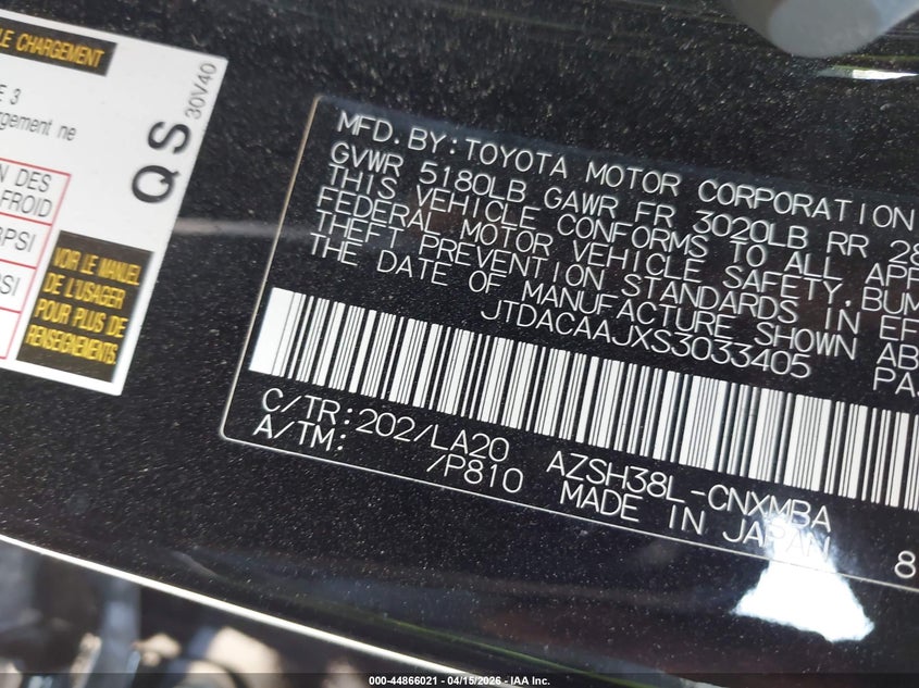 2025 Toyota Crown Signia Xle VIN: JTDACAAJXS3033405 Lot: 44866021