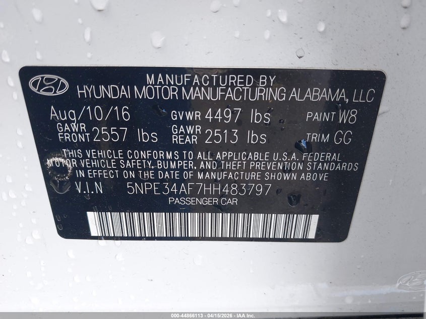 2017 Hyundai Sonata Sport VIN: 5NPE34AF7HH483797 Lot: 44866113