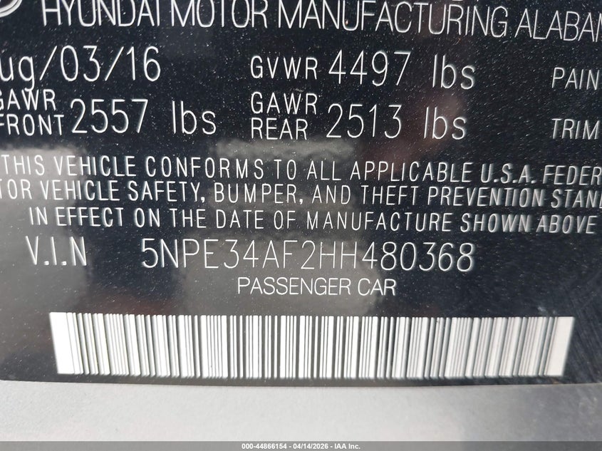 2017 Hyundai Sonata 2.4 Sport grey Lot 111044866154 Vin 5NPE34AF2HH480368