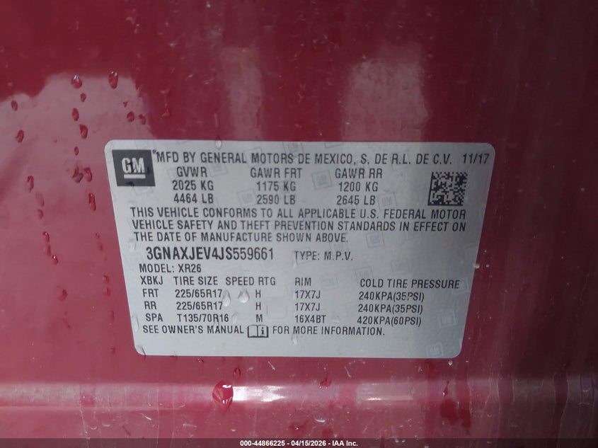 VIN 3GNAXJEV4JS559661 2018 CHEVROLET EQUINOX LT
