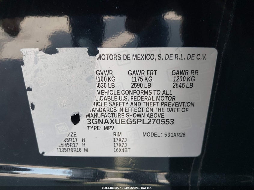 2023 Chevrolet Equinox Awd Lt VIN: 3GNAXUEG5PL270553 Lot: 44866227