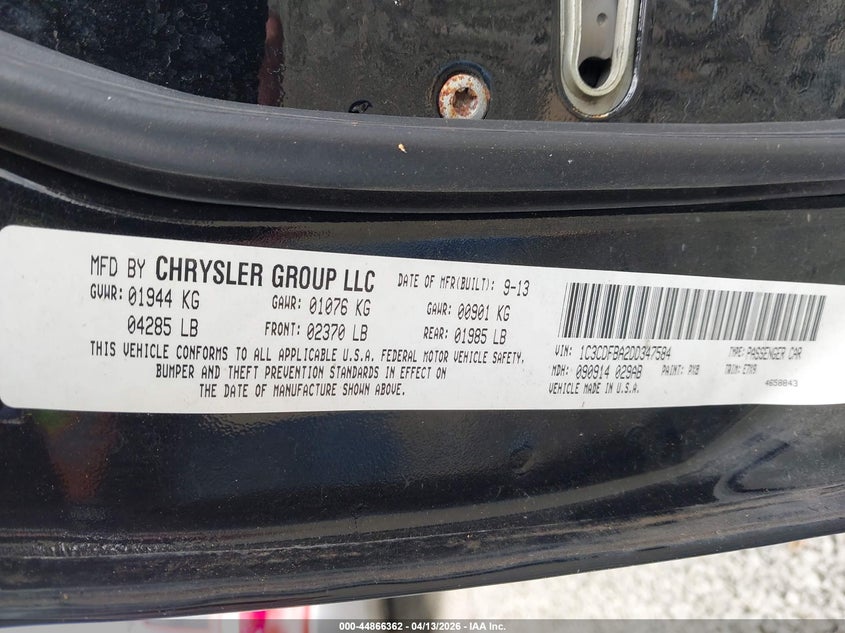 2013 Dodge Dart Sxt VIN: 1C3CDFBA2DD347584 Lot: 44866362