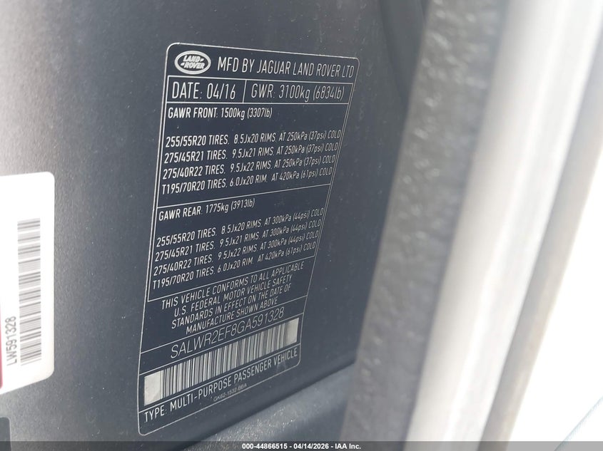 2016 Land Rover Range Rover Sport 5.0L V8 Supercharged/5.0L V8 Supercharged Dynamic VIN: SALWR2EF8GA591328 Lot: 44866515