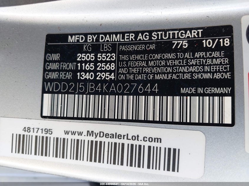 2019 Mercedes-Benz Cls 450 VIN: WDD2J5JB4KA027644 Lot: 44866541