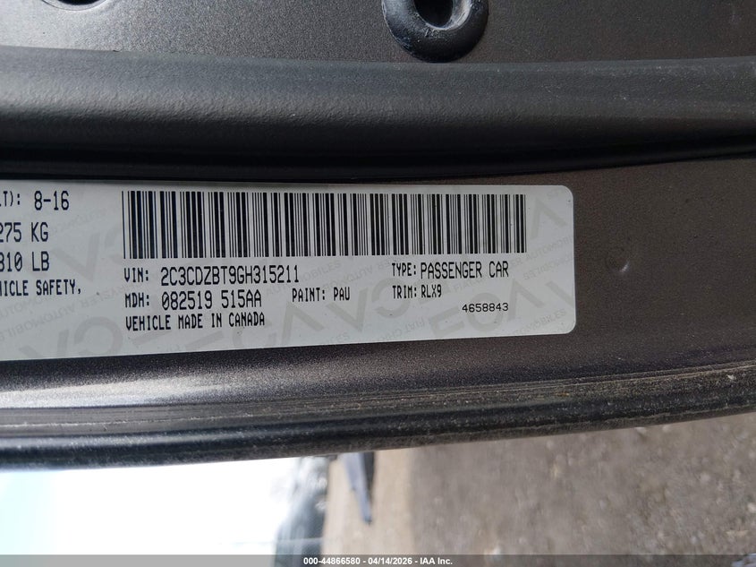 2016 Dodge Challenger R/T Plus VIN: 2C3CDZBT9GH315211 Lot: 44866580