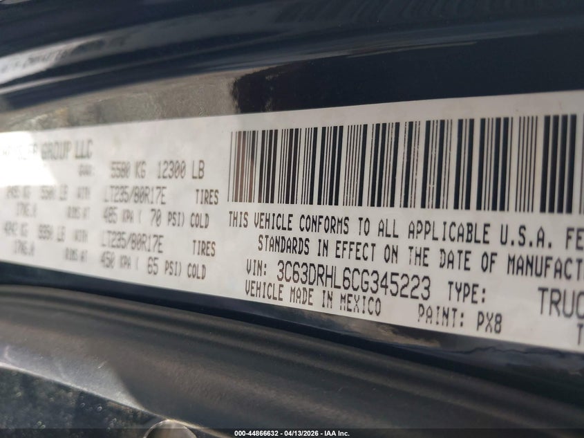 2012 Ram 3500 Slt VIN: 3C63DRHL6CG345223 Lot: 44866632