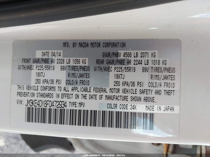 2015 Mazda Cx-5 Grand Touring VIN: JM3KE4DY8F0472934 Lot: 44866634