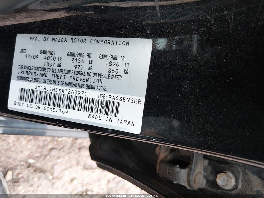 2010 Mazda Mazda3 S Sport VIN: JM1BL1H5XA1263971 Lot: 44866640