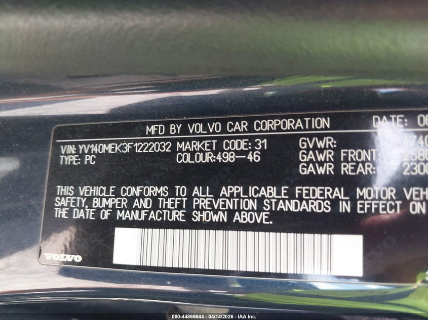 2015 Volvo V60 T5 Premier VIN: YV140MEK3F1222032 Lot: 44866644