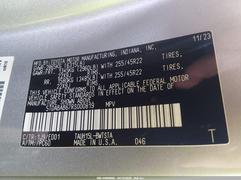 2024 Lexus Tx 500H F Sport Premium VIN: 5TDABAB67RS000819 Lot: 44866660