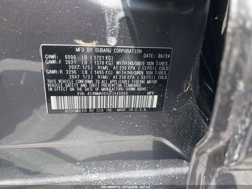 2024 Subaru Ascent Onyx Edition 7-Passenger VIN: 4S4WMAHD5R3448866 Lot: 44866772