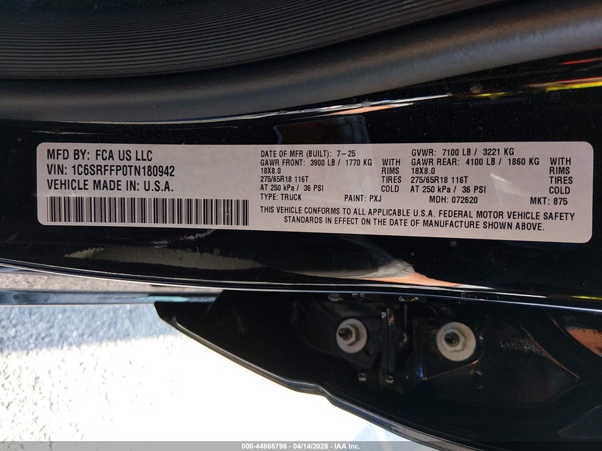 2026 Ram 1500 3.0 Ram Big Horn 4X4 5'7 Box black Lot 111044866796 Vin 1C6SRFFP0TN180942