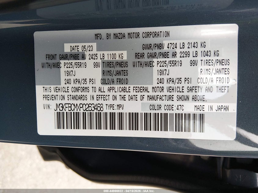 2023 Mazda Cx-5 2.5 S Carbon Edition VIN: JM3KFBCMXP0263468 Lot: 44866922