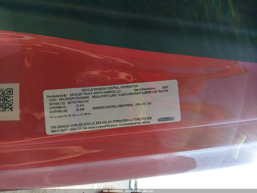2026 FREIGHTLINER NEW CASCADIA 126 (VIN: 3AKJHHDR3TSWS5853