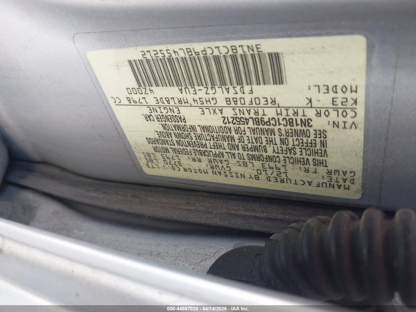 2011 Nissan Versa 1.8Sl VIN: 3N1BC1CP9BL455212 Lot: 44867020