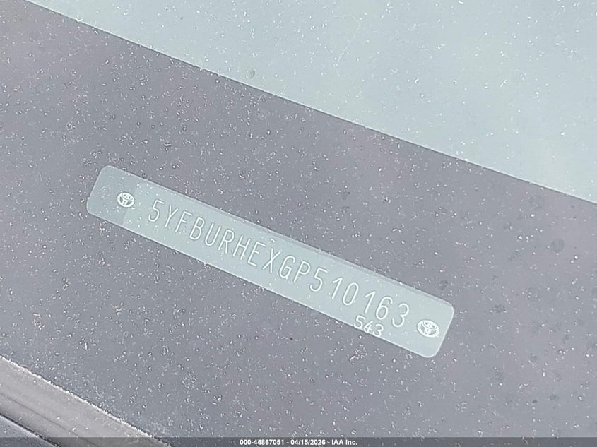 2016 Toyota Corolla Le VIN: 5YFBURHEXGP510163 Lot: 44867051