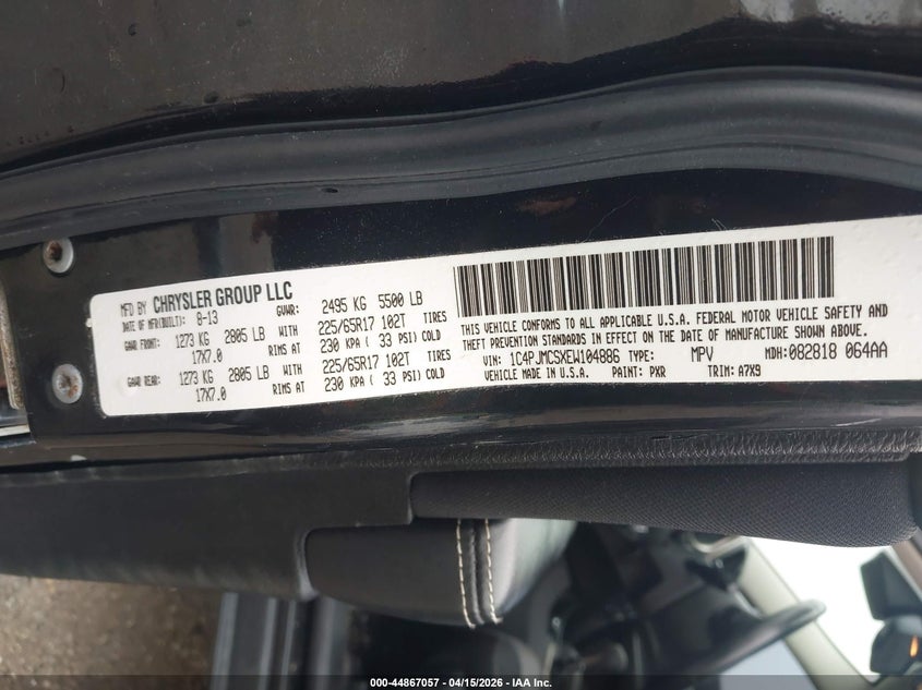 2014 Jeep Cherokee Latitude VIN: 1C4PJMCSXEW104886 Lot: 44867057