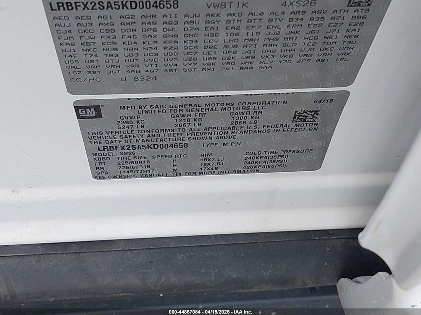 2019 Buick Envision Awd Essence VIN: LRBFX2SA5KD004658 Lot: 44867084