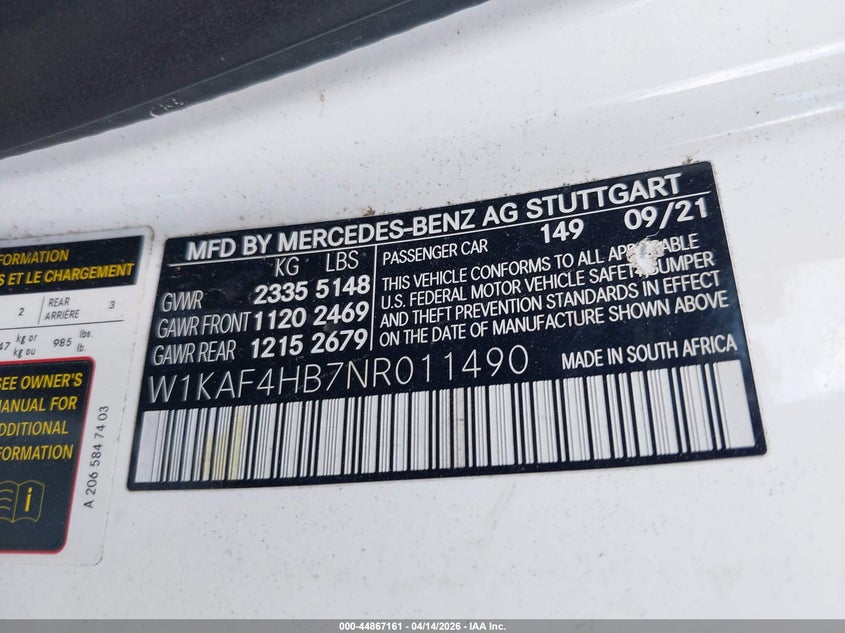 2022 Mercedes-Benz C 300 4Matic VIN: W1KAF4HB7NR011490 Lot: 44867161