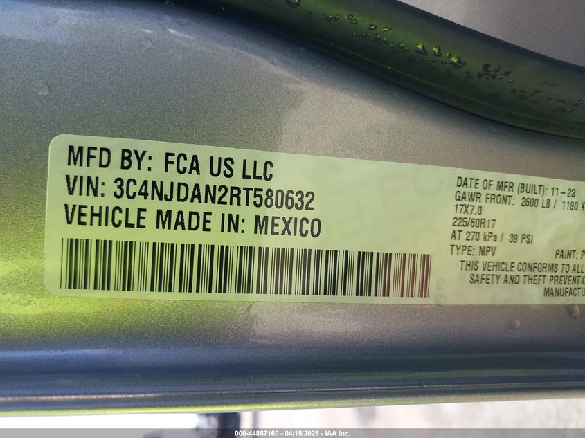2024 Jeep Compass Sport 4X4 VIN: 3C4NJDAN2RT580632 Lot: 44867160