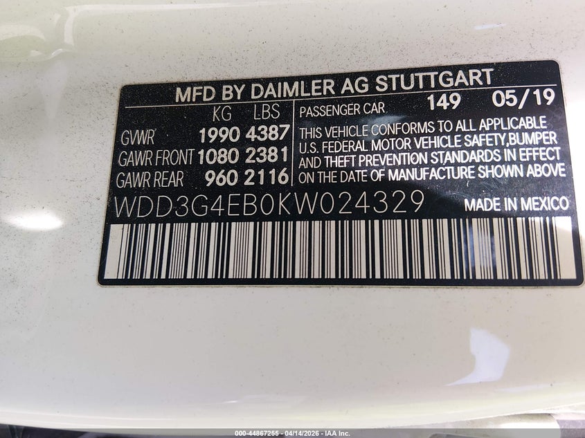 2019 Mercedes-Benz A 220 VIN: WDD3G4EB0KW024329 Lot: 43968254
