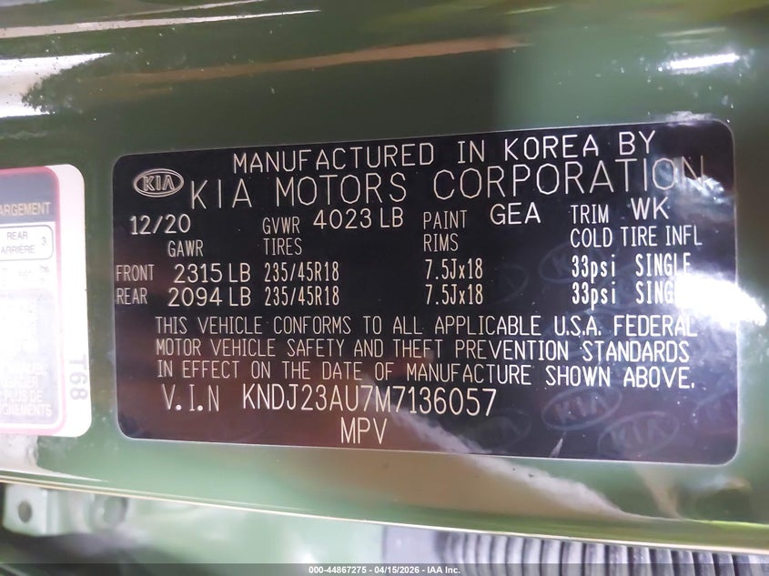 2021 Kia Soul X-Line VIN: KNDJ23AU7M7136057 Lot: 44867275