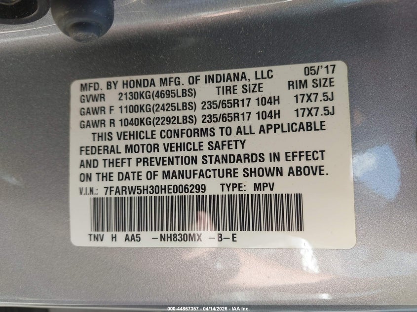 7FARW5H30HE006299 2017 Honda Cr-v 2.4 Cr-V Lx silver