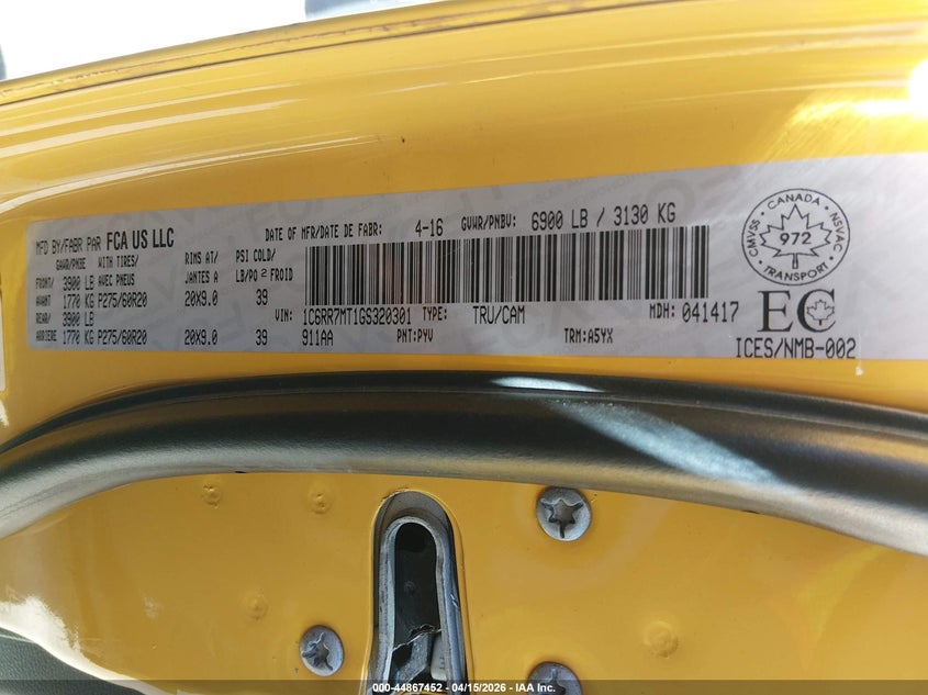 2016 Ram 1500 Sport VIN: 1C6RR7MT1GS320301 Lot: 44867452