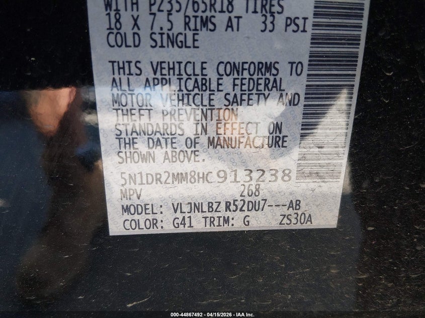 2017 Nissan Pathfinder S VIN: 5N1DR2MM8HC913238 Lot: 44867492