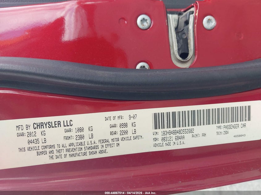 2008 Dodge Caliber Sxt VIN: 1B3HB48B48D552682 Lot: 44867514