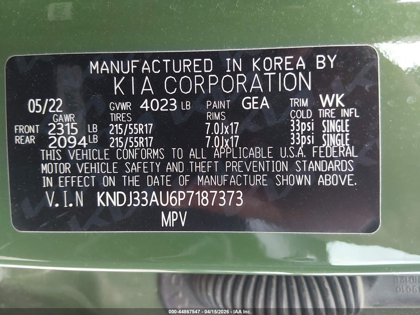 2023 Kia Soul Ex VIN: KNDJ33AU6P7187373 Lot: 44867547