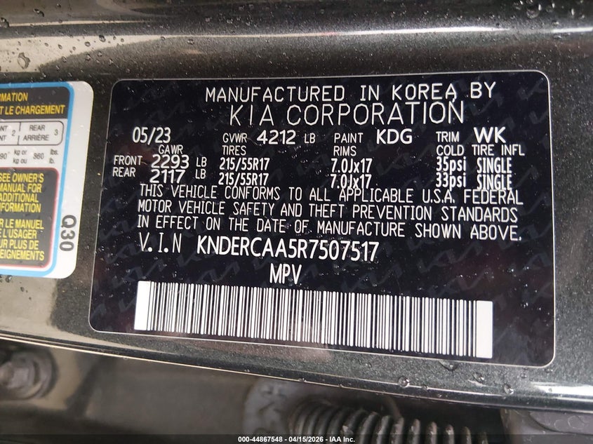 2024 Kia Seltos Ex VIN: KNDERCAA5R7507517 Lot: 44867548