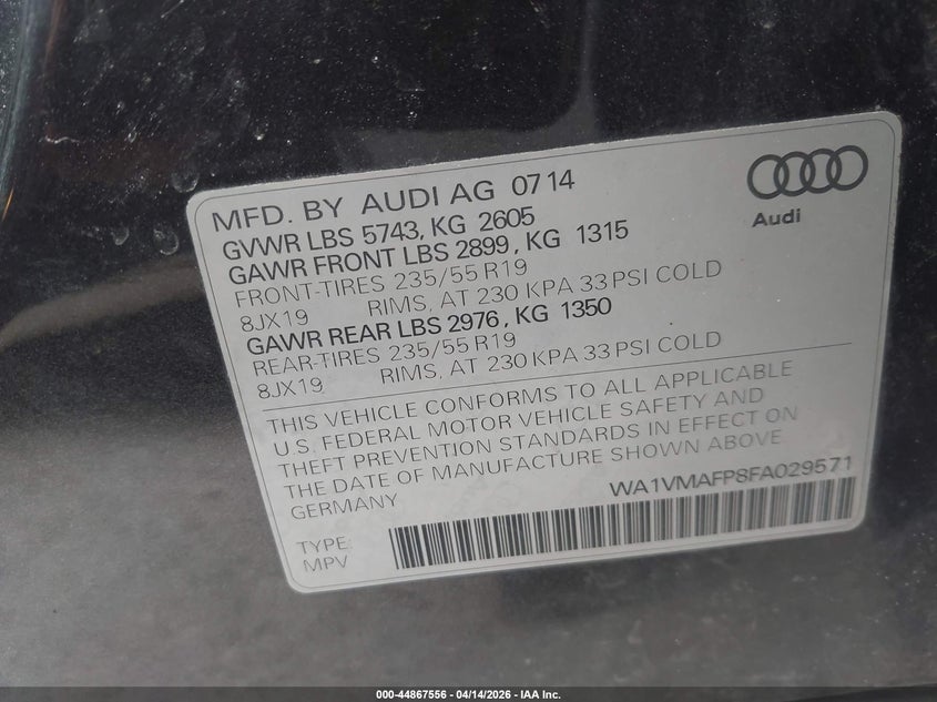 2015 Audi Q5 3.0 Tdi Premium Plus VIN: WA1VMAFP8FA029571 Lot: 44867556