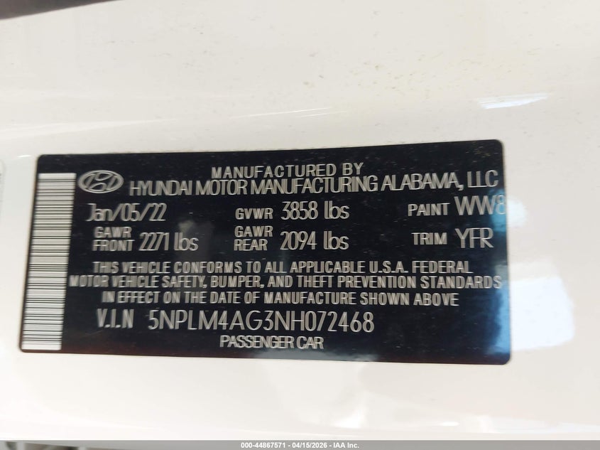 2022 Hyundai Elantra Sel VIN: 5NPLM4AG3NH072468 Lot: 44867571