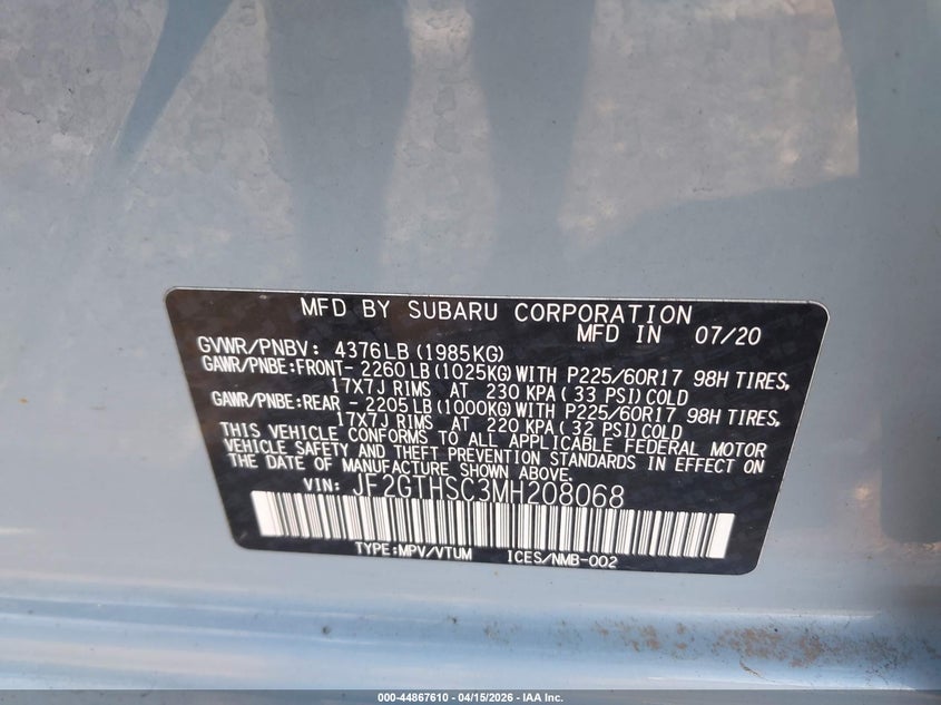 2021 Subaru Crosstrek Sport VIN: JF2GTHSC3MH208068 Lot: 44867610