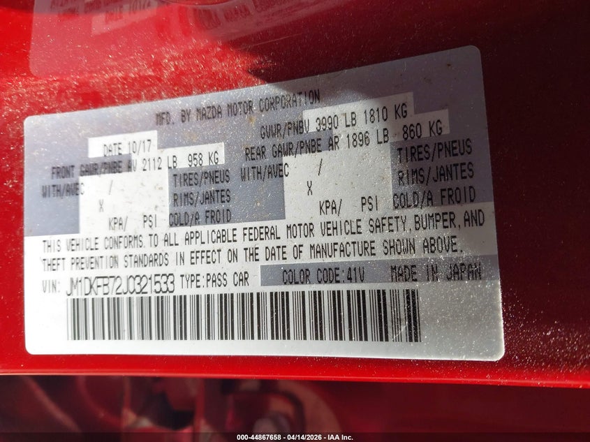 2018 Mazda Cx-3 Sport VIN: JM1DKFB72J0321533 Lot: 44867658