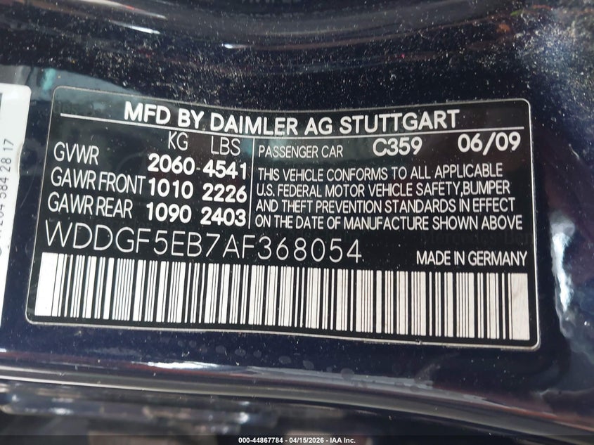 2010 Mercedes-Benz C 300 Luxury/Sport VIN: WDDGF5EB7AF368054 Lot: 44867784