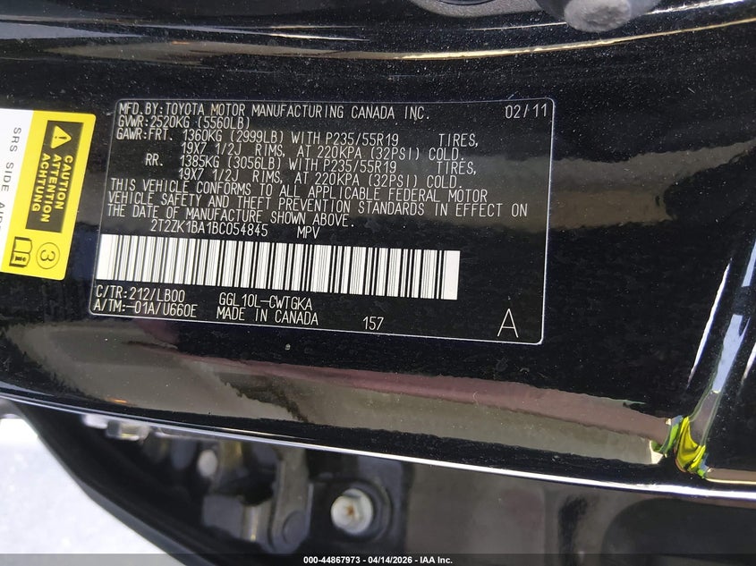 2011 Lexus Rx 350 VIN: 2T2ZK1BA1BC054845 Lot: 44867973